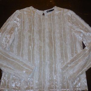 Velvet Lace Top  NWT pullover blouse NEW shirt ivory Long Sleeve Shirt